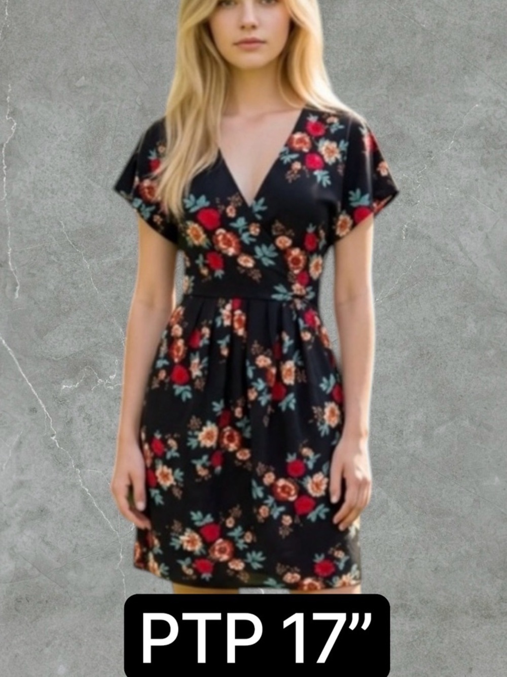 Floral Wrap-Front Mini Dress in Black